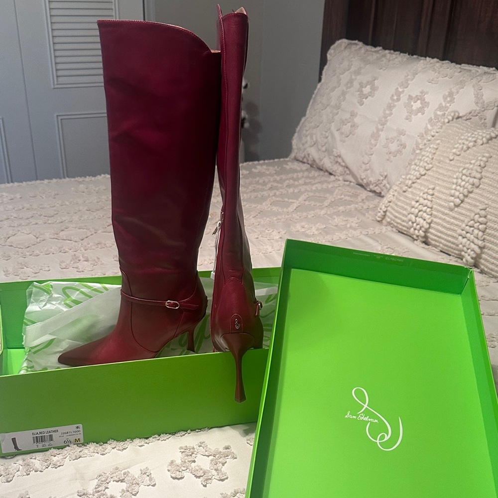 Elegant Red Knee-High Boots